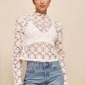 Iconic Sheer Appliqué long sleeve top-Lulu SZ Large